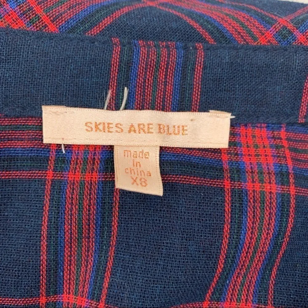 Skies Are Blue Navy & Red Plaid Off-Shoulder Button Down Top Size XS - Picture 8 of 10